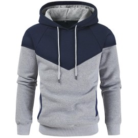 Niceif Men's Midweight Fleece Pullover Hoodies Casual Color Block Hooded Sweatshirt with Pockets, Navy LightGrey S