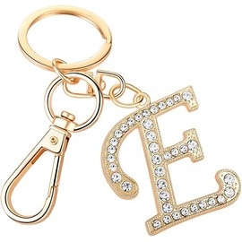 Rohans Womens Gold Plated Alloy Car Key Ring with Crystal Rhinestone Alphabet Initial Letter Keychain (E)