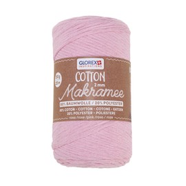 GLOREX 5 1008 30 - Makramee Cotton 2 mm, 250 g, Rose, Länge 225 m, dreifachgedrehtes Baumwollgarn, 100 % Baumwolle, zum Häkeln, Stricken, Knüpfen und Gestalten