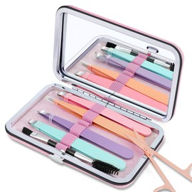flintronic Professional Eyebrow Tweezer Set, Stainless Steel Tweezers for Eyebrows, Precision Tweezers Set with Travel Case for Ingrown Hair, Eyelash Extension, Eyebrows Plucking (Pink)