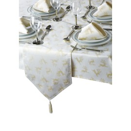 Emma Barclay Reindeer 10 Piece Christmas Table Set in Cream (60x84 Table Cloth, 13x90 Table Runner and 8 Napkins