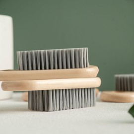 2 Pcs Long Handle Wood Laundry Brush for Shoe, Clothing Stain Remover Scrubber, Soft Bristle for Scrubbing Out Tough on Delicate, Easy to Grip Hand Washing Clothes