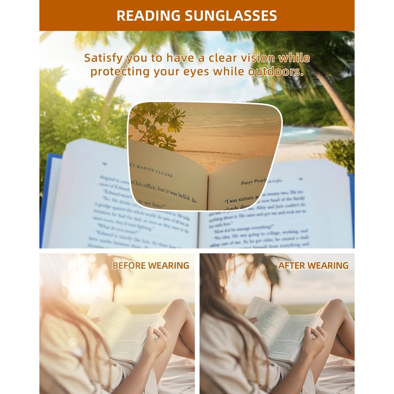 JM Fully Magnified Reading Sunglasses Women with Spring Hinge, Fashion