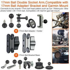 DEKEENSTAR Aluminum 17mm Ball Double Socket Arm for Motorcycle Bike Car Phone Holder Compatible with RAM Mounts Garmin GPS Mount 17mm Ball Mount Adapter