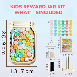 Adinomiency Kids Reward Jar & Behavior Chart - Classroom & Home Potty Training Chart with 80 Stickers - Teacher/Parent Tool for Chores, Homework, Good Habits (Colorful & Durable)