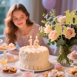 16 PCS 16th Birthday Centerpiece Sticks Double Sided Gold Glitter 16th Anniversary Centerpieces for Tables Number 16 Table Flower Toppers Party Decorations Supplies