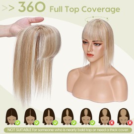 S-noilite Hair Topper for Women Real Hair with Fringe - Mono Base Toupee Hairpiece for Thin Hair 35 cm - 38 g #18/613 Light Ash Blonde / White Blonde)