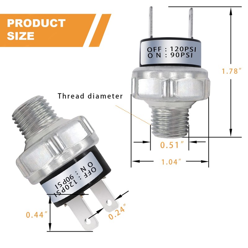 mankk Air Pressure Switch 90-120 PSI Thread 1/4" NPT 24V