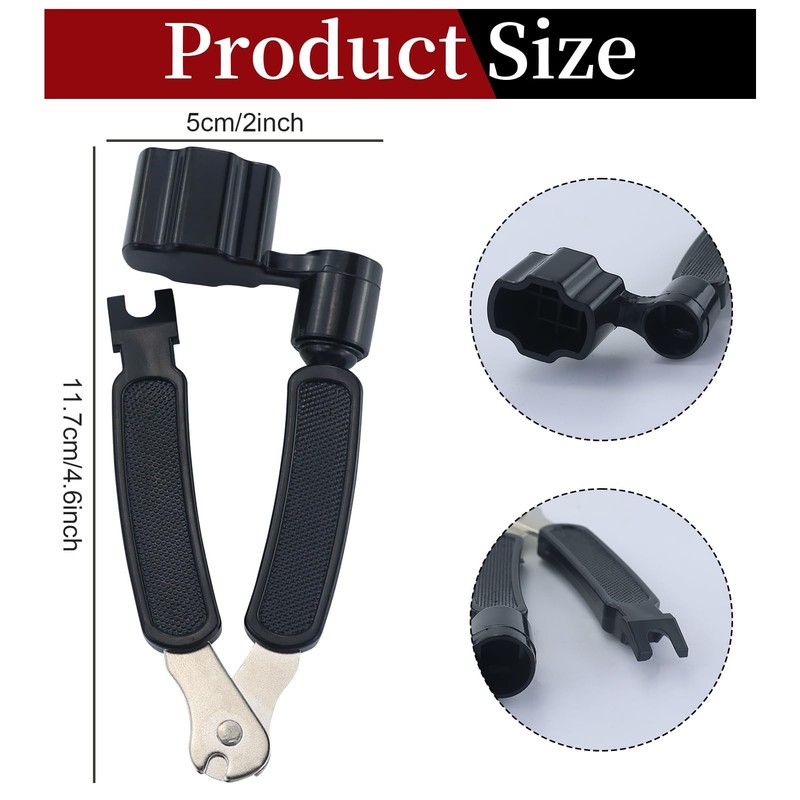 Guitar String Winder, Black Guitar String Cutter,3-In-1 Multifunctional Guitar Tool,