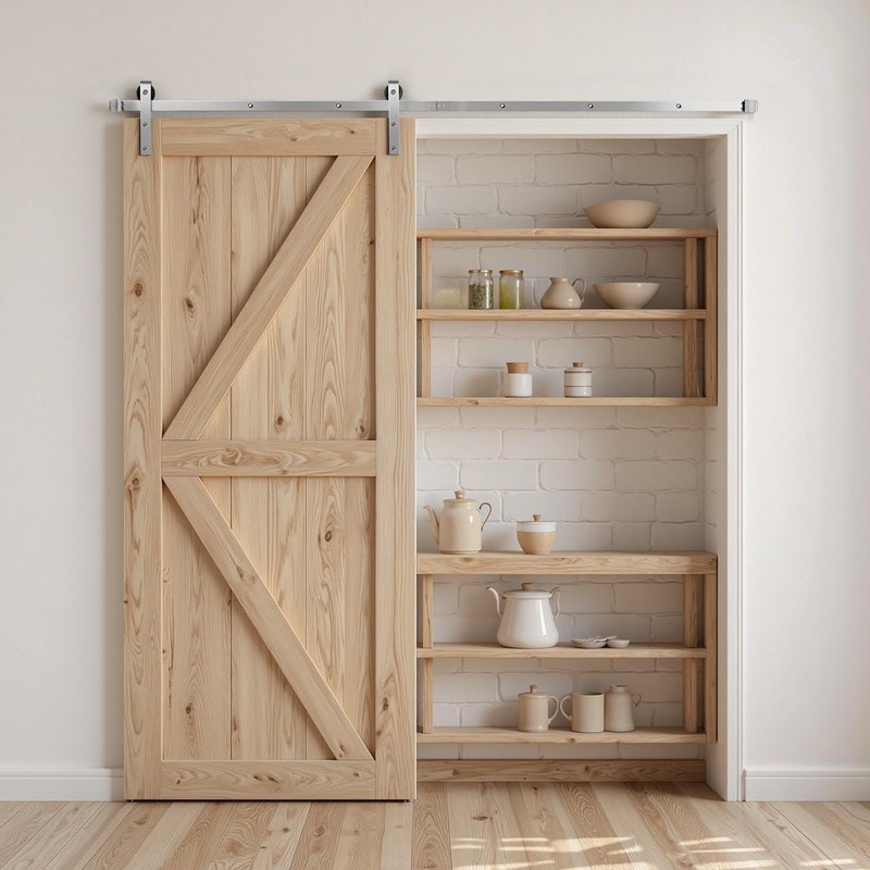VEVOR 8FT Brushed Nickel Sliding Barn Door Hardware Kit, 330