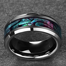 Vakki 8 mm Silver Tungsten Carbide Rings with White Mother of Pearl / Abalone Shell Men Women Fashion Jewellery Couple Ring Partner Ring Size 52 to 72 (16.6-22.9), Tungsten Carbide abalone shell