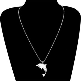 DALANE Stainless Steel Cute Shark Necklace 18K Gold Plated Pendant Dolphin Crab Turtle Jewelry Ocean Animals Gifts for Women Charms (Silver Plated Dolphin)