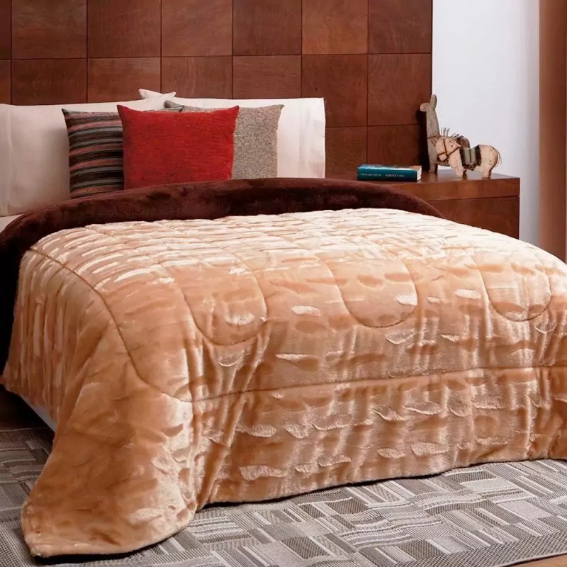 Elefantito Cobertor Con Borrega Matrimonial Champagne Máxima Suavidad