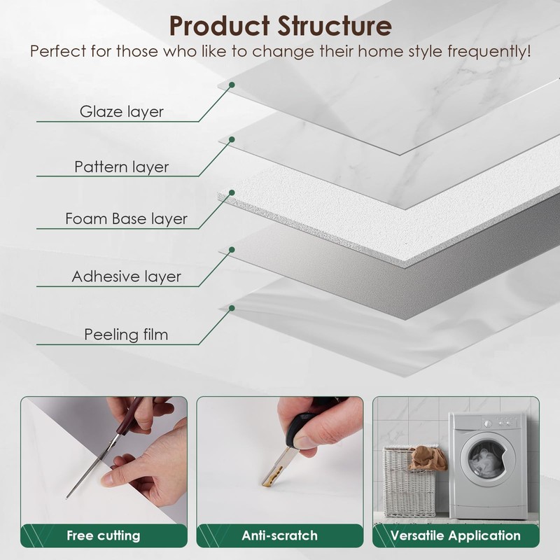 VallisCo Peel and Stick Backsplash Tiles 20 Sheets 12''x12'' PVC