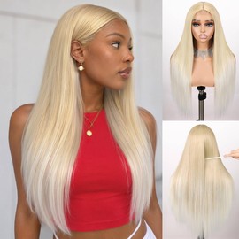 Long Straight Blonde Wig for Women Middle Part Synthetic Wigs Halloween Costume Wig
