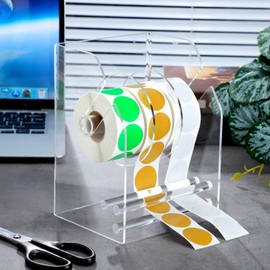 1 Pc Adjustable Label Dispenser 3 Disks Sticker Roll Holder Sticker Dispenser Clear Label Roll Holder Acrylic Tape Organizer Stand for Office Home Desktop