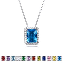 Bestyle Sterling Silver December Birthstone Pendant Necklace for Women Square Gemstone Necklace with Cubic Zircon Birthday Gift for Wife Mom