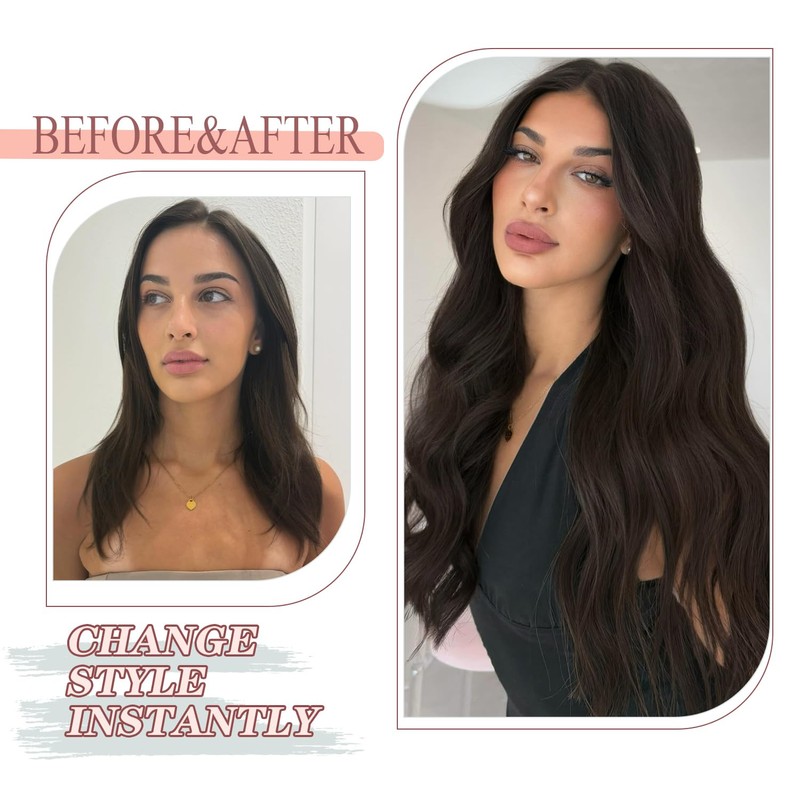 Clip in Hair Extensions Real Human Hair #2 Dark Brown