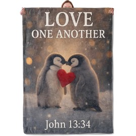Christian Penguin Love Blanket Gifts for Women Adults, Soft Warm Lightweight Flannel Throw Blankets for Camping Bedroom Living Room Home Sofa Travel Decor 50" x 60"