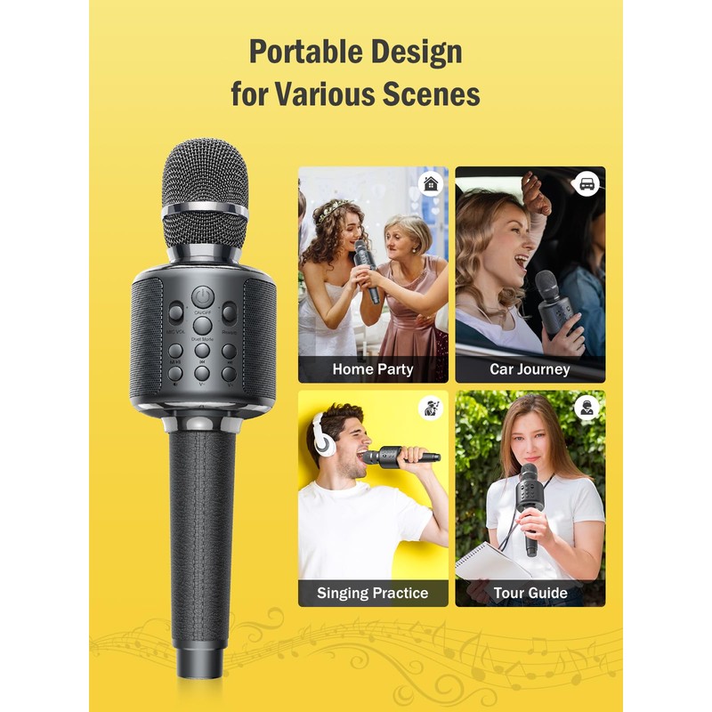 Wireless Bluetooth Karaoke Microphone, Built-in Loud Speaker for 10H Playback,