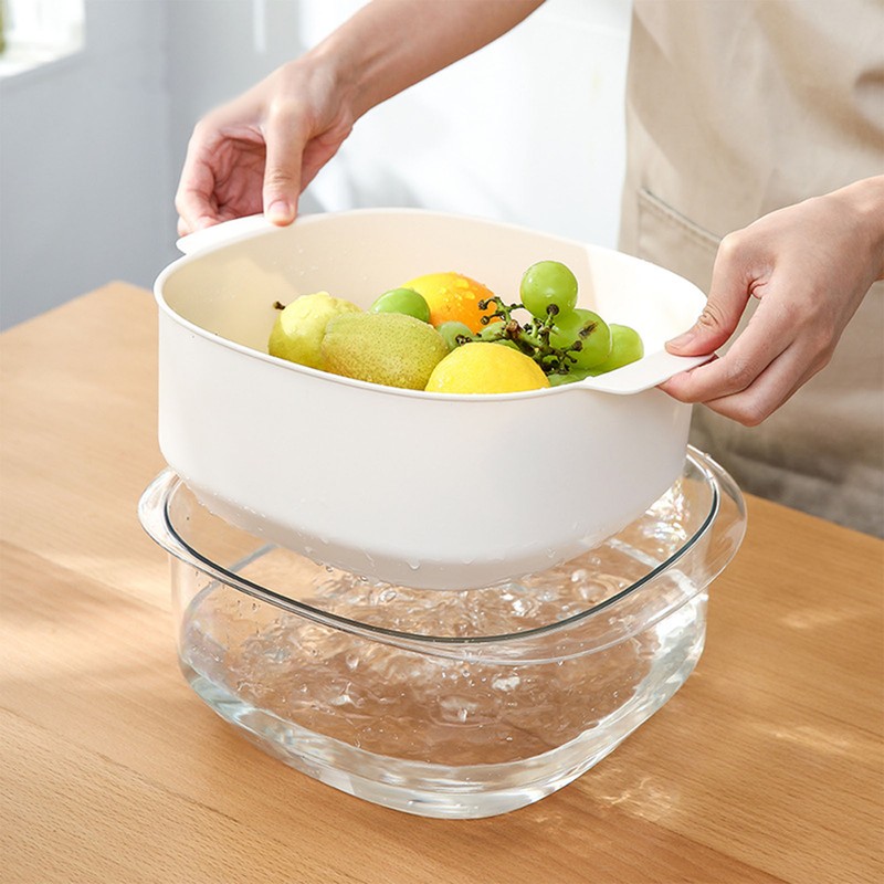 Fruits Vegetables Washing Basket Double Layer Quick Water Drainage Kitchen