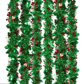 Pack of 6 x 2 m Christmas Tinsel Garland, Shiny Metallic Garland, Christmas Tree Hanging Decorations for Christmas, Holidays, Indoor and Outdoor Christmas Decoration, Stripes, Christmas Tree