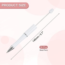PATIKIL Beadable Pens, 30 Pack Black Ink Plastic Bead Pen Creative DIY Ballpoint Pens for Teacher Office DIY Crafts Party Decorations Handmade Supplies, White