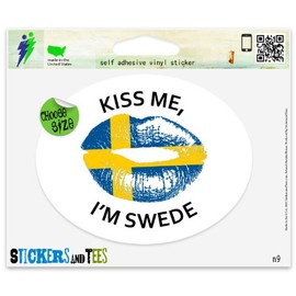 Kiss Me I'm Swede Swedish Vinyl Car Bumper Window Sticker 5" x 4"