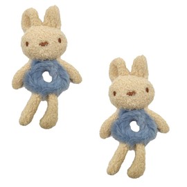 Magik Bear Bunny Furry Plush Hair Tie Scrunchies Rope Ponytail Holster Elastic Band (2 Pack, Rabbit, Blue Gray)