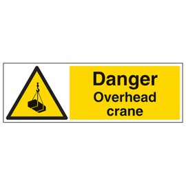 V Safety Danger Overhead Crane - Landscape 300 x 100 mm - Glow In The Dark 1mm Rigid Plastic Safety Sign