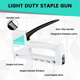 HAUSHOF Light Duty Staple Gun, Upholstery Staple Gun with 800PCS JT21 Staples and Stapler Remover, Fits JT21 Staple of 1/4'', 5/16'' & 3/8'', Used for Wood, Classroom, Crafts, DIY, Decoration (White)