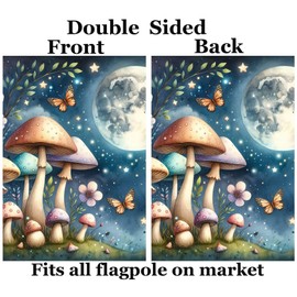 ShineSnow Fairy Fantasy Mushroom Butterfly Full Moon Stars Flowers Seasonal Garden Yard Flag 12"x 18" Double Sided Polyester Welcome House Flag Banners for Patio Lawn Outdoor Home Decor