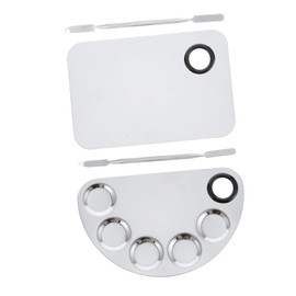 BIUDECO 2 Sets Stainless Steel Manicure Makeup with Spatulas Portable Nail Art Cosmetic Mixing Trays for Professional Artists and Makeup Learners