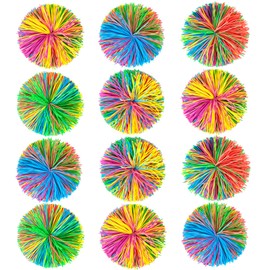 BLOOLILIES 12 Pack Sensory Stringy Balls & Bouncy Stress Balls for Kids with 2.55 Inch, Rainbow Soft Balls for Stress Bags, Party Favors, Birthday Gifts- Bulk Outdoor Toys for Kids Ages 4-8 9 10