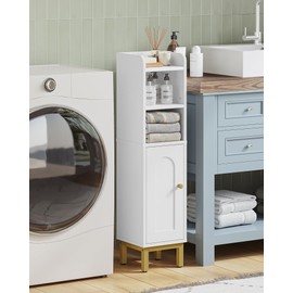 Hzuaneri Bathroom Storage Cabinet, Small Corner Floor Cabinet with Door and Shelves, Narrow Toilet Paper Holder, Bathroom Organizer with Adjustable Shelf, for Small Spaces, White BC08203X