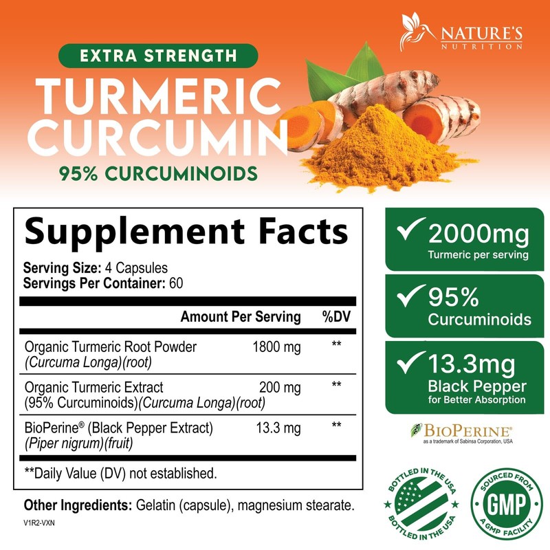 Turmeric Curcumin Supplement 2000mg - Nature's Joint & Immune Support,