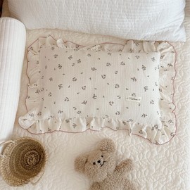 AOJIM Cotton Muslin Kids Toddler Pillowcase with Floral Print Patterns for Room Decor Super Soft Nursery Bedding Pillow Cover for Girls Boys Durable Baby Travel Pillowcase, Machine Washable, 26*20''