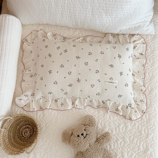 AOJIM Cotton Muslin Kids Toddler Pillowcase with Floral Print Patterns