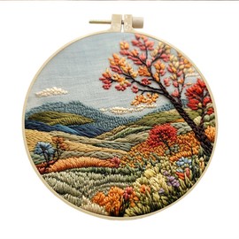 Meecaa Landscape Tree Flower Mountain Embroidery Kit Starter Set, Hand Embroidery Set,Pattern Printed Cross Stitch Set for Beginner Adults, with Embroidery Hoop and Instructions (Landscape 11)