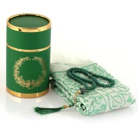 Imani Aksa Muslim Gift Set (Tesbih Prayer Mat) - Prayer Mat - Muslim Prayer Mat - Islam-Ramadan, Eid Hajj, Umrah, Wedding, Birth, Mevlid Muslim Green