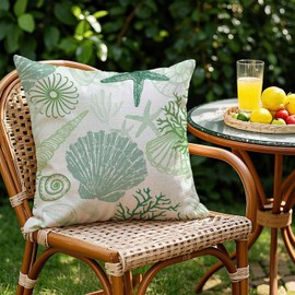 Cushion Cover 45 x 45 cm Outdoor Cushion Weatherproof Cushion Covers Garden Bench Waterproof Cushion Covers Shell Algae Ocean Sage Green Summer Balcony Cushion Decoration for Garden Sofa Patio Bed Set