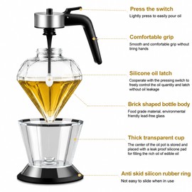 Diamond Glass Honey Dispenser with Bottom Pour Trigger, Elegant Oil & Syrup Dispenser for Kitchen Countertop