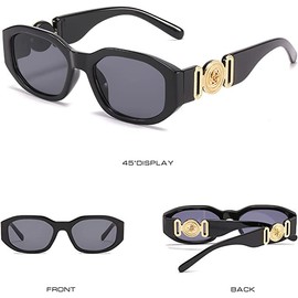 OSAGAMA Trendy Rectangular Sunglasses for Women Men Irregular Vintage 90s Oversized Glasses UV Protection, Black + leopard full brown, Medium