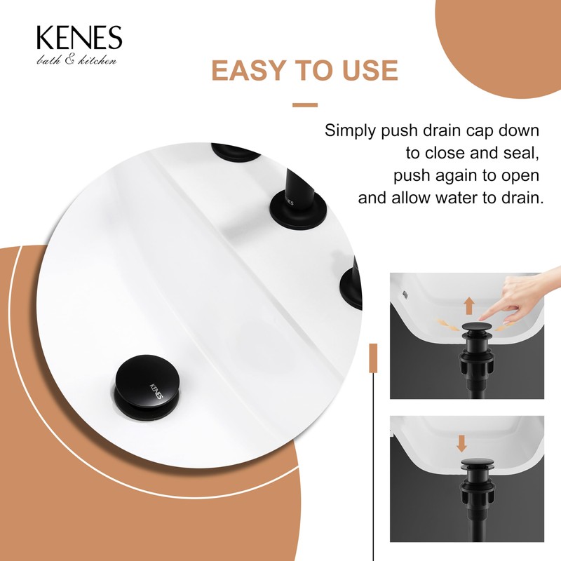 KENES Bathroom Vessel Sink Pop Up Drain Without Overflow Assembly,