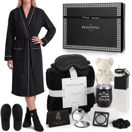 14 Pcs Birthday Gifts for Women Care Blanket Gifts Set Spa Baskets Get Well Soon Gift Baskets Gift for Women Mom Her Girlfriend Sister Daughter Friend Wife Grandma (Piped,Black)