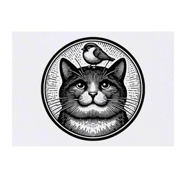 'Funny Cat & Bird' Temporary Tattoo - Water Resistant, Skin-Safe, Non-Toxic Transfer (TO00070237)