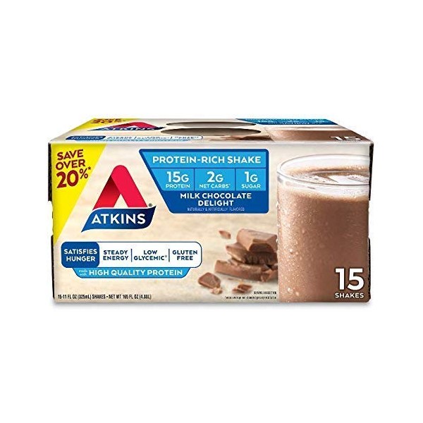 Atkins Gluten Free Protein-Rich Shake, Milk Chocolate Delight, 30 Count