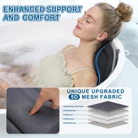 Poemland Full Body Bath Pillow for Tub - Extra Long & Thick Tub Pillow with Head, Back & Lumbar Support, 168 Non-Slip Suction Cups, Soft 5D Mesh Spa Cushion, Fits All Tubs-Gift for Soaking(Gray)