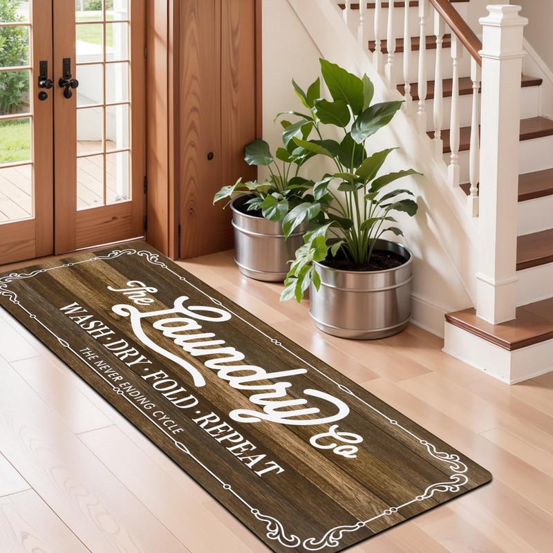 Pauwer Laundry Room Rug Runner 20"x60" Waterproof Rubber Laundry Mat