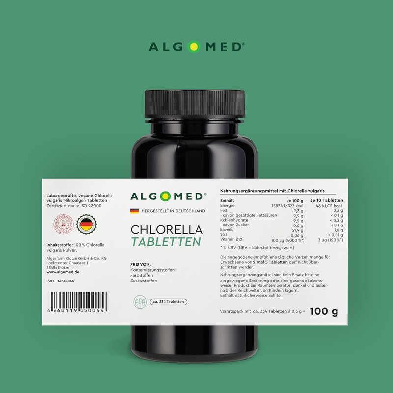 Algomed® Chlorella Vulgaris Microalgae Tablets 1417096 100 G Green